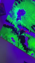 Load and play video in Gallery viewer, the lumos gallery artist teresa Soler lily pad garden acrylic uv reactive blacklight panting in a black light movie 
